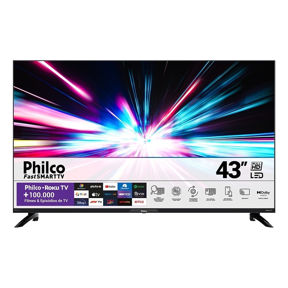 Smart TV LED 43" Philco PTV43G7ER2CPBLF - Full HD com Wi-Fi, com 2 USB, 3 HDMI, 60Hz, Preto