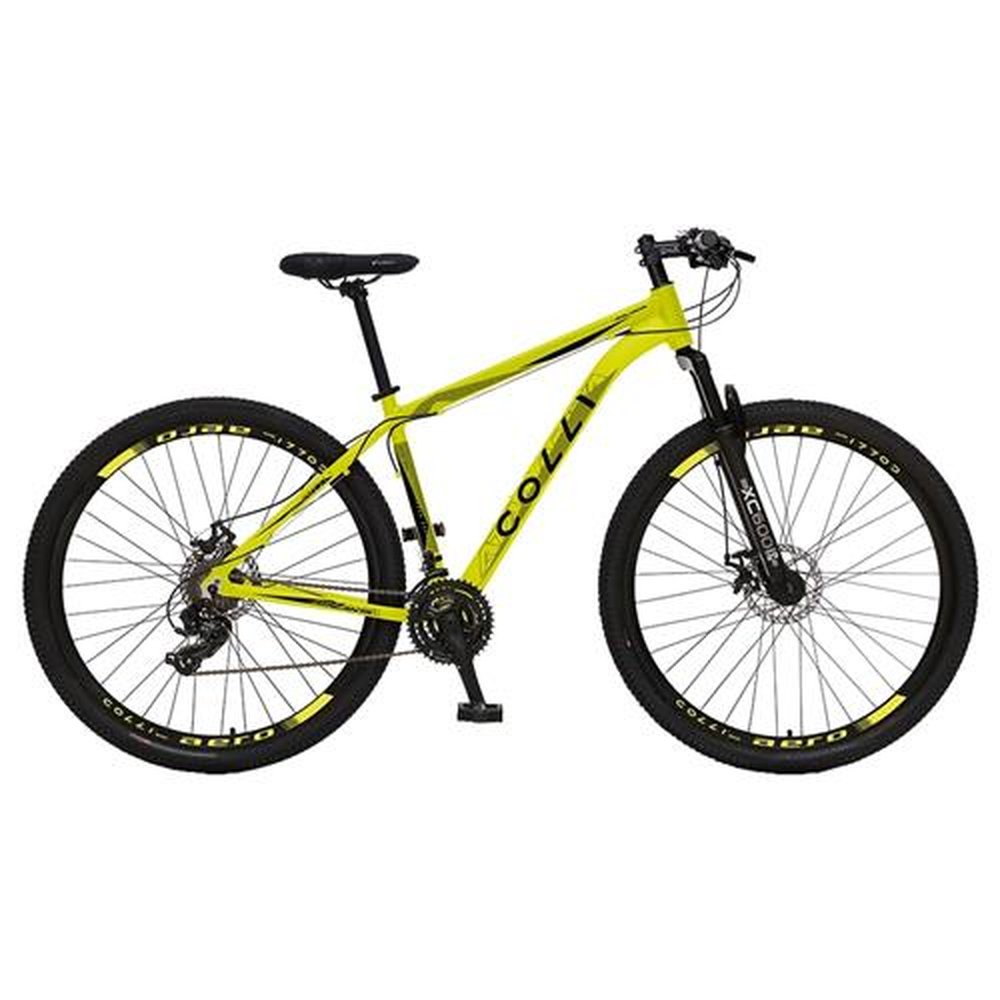 Bicicleta Adulto Colli Atalanta Aro 29, 21 velocidades, Alumínio, Tamanho Quadro 17, Freio a Disco, Amarelo Neon