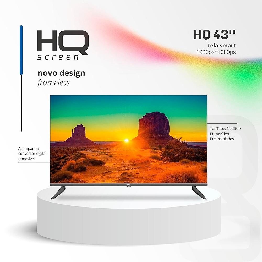 Smart TV 43" HQ HQSTV43N LCD LED FHD - Com Wi-Fi, 3 HDMI, 2 USB