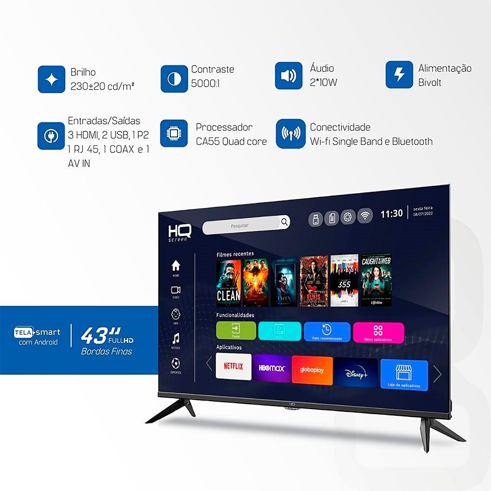Smart TV 43" HQ HQSTV43N LCD LED FHD - Com Wi-Fi, 3 HDMI, 2 USB