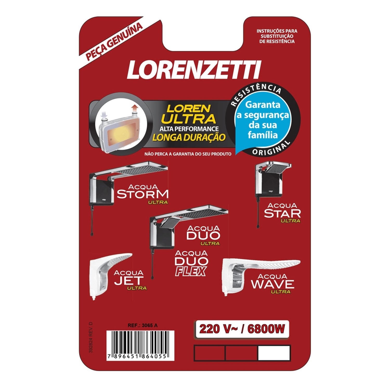 Resistência Chuveiro Lorenzetti Acqua Ultra 6800W 220V