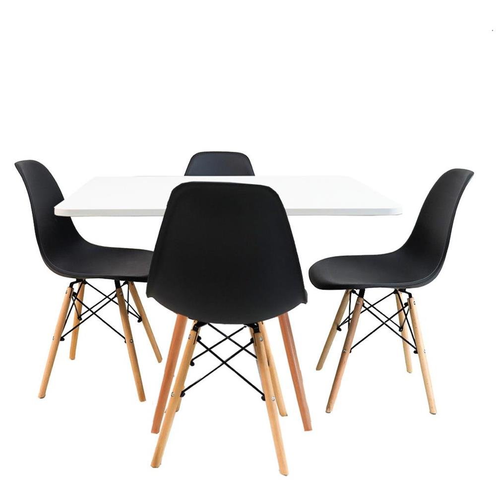 Kit Mesa Eiffel Branca Quadrada 80cm + 04 Cadeiras Eiffel Pretas