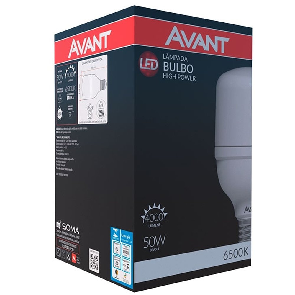 Lâmpada LED Avant 50W E27 6,5K Branca 25000H 4000 Lumens Bivolt