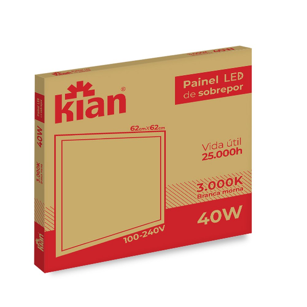 Luminária Led Painel/Plafon Quadrada Sobrepor 40W 62Cm 3.000K Branca Quente Caixa Alta Kian