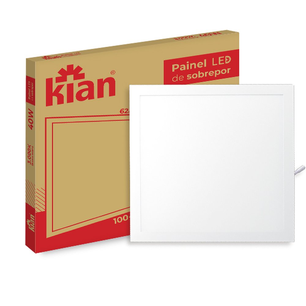 Luminária Led Painel/Plafon Quadrada Sobrepor 40W 62Cm 3.000K Branca Quente Caixa Alta Kian