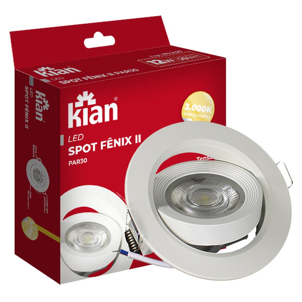 Spot Led PAR30 Redondo 12W 3.000K Branca Quente Bivolt Kian