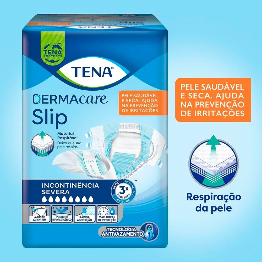 Fralda Descartável Adulto Tena - Slip Dermacare Tamanho M - 3 Pacotes com 24 Tiras
