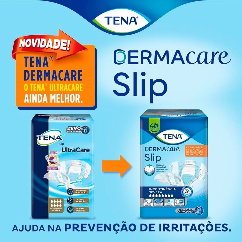 Fralda Descartável Adulto Tena - Slip Dermacare Tamanho M - 3 Pacotes com 24 Tiras