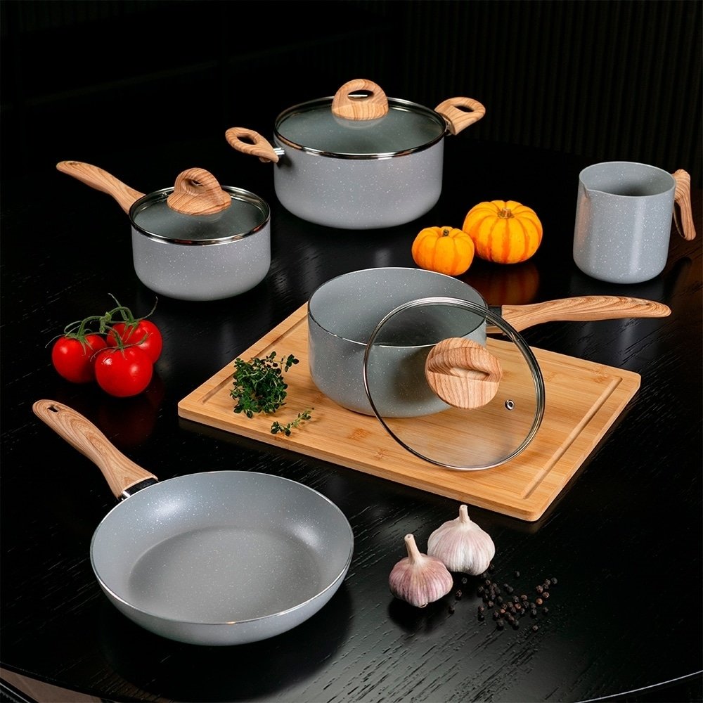 Jogo de Panelas Brinox Ceramic Life | Smart Plus Gris Antiaderente, Cinza Claro, 5 Peças
