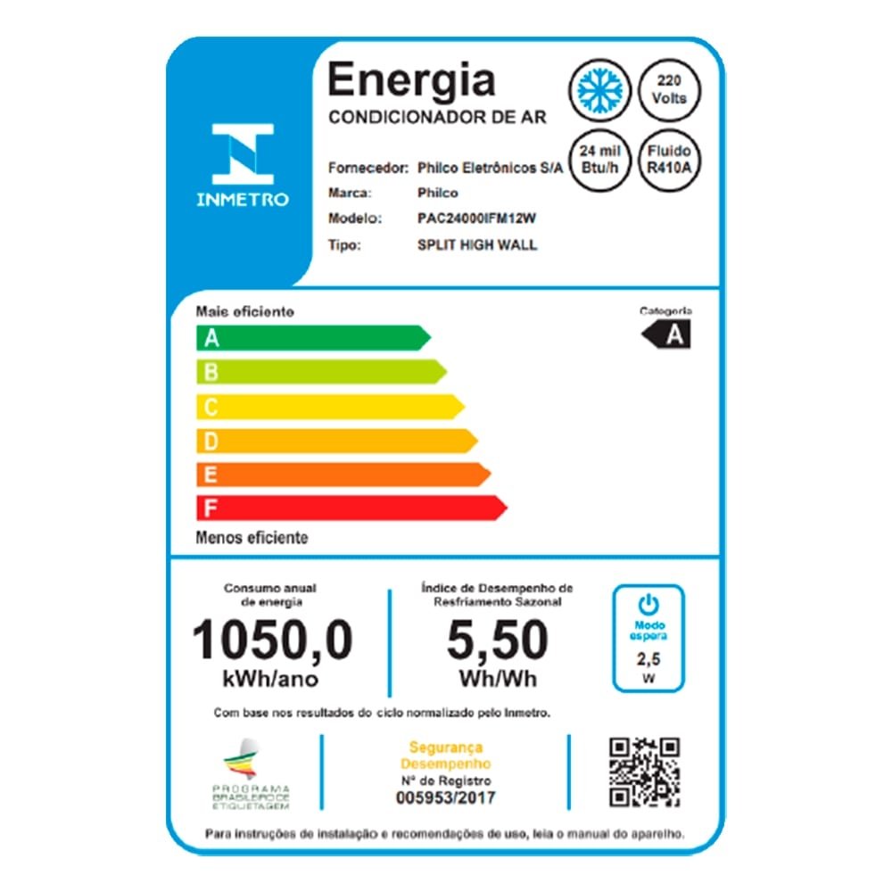 Ar Condicionado Split 24.000 BTUs Philco PAC24000IFM12W - Frio, Eco Inverter, Branco 220V - Kit Interno e Externo