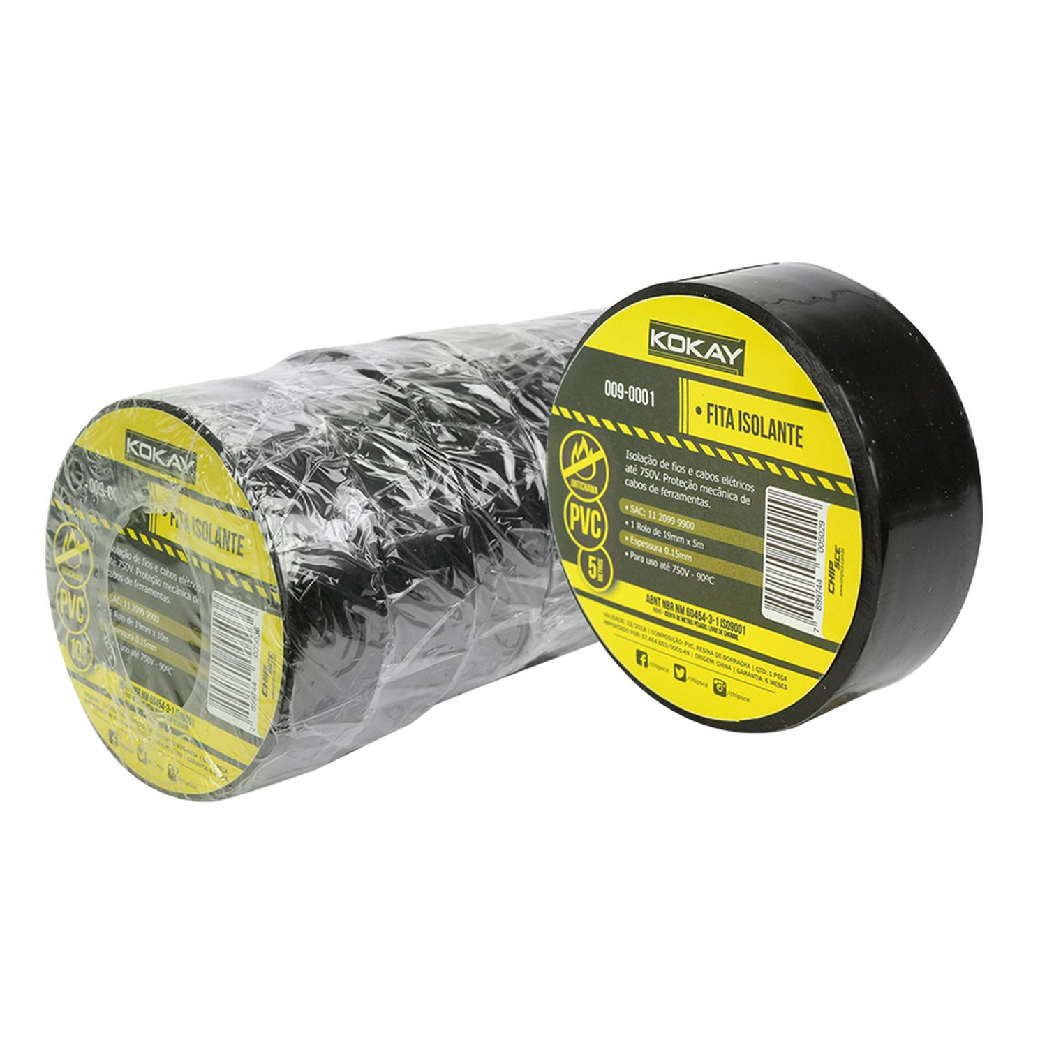 Fita Isolante Preta Anti-Chama Pack 5M