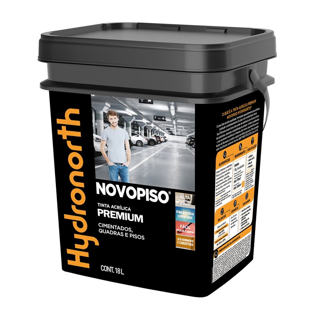 Tinta Piso Hydronorth Novopiso Acrílica Premium Cinza Chumbo Fosco 18L