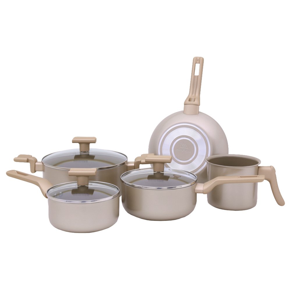 Conjunto 5 Panelas Sartin Cook Champanhe Alumínio Revestida em Cerâmica com Cabos Soft-Touch