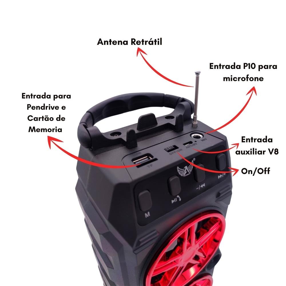 Caixa De Som Bluetooth Usb Rádio Micro Sd Auxiliar P10 Antena Recarregável Portátil Prata