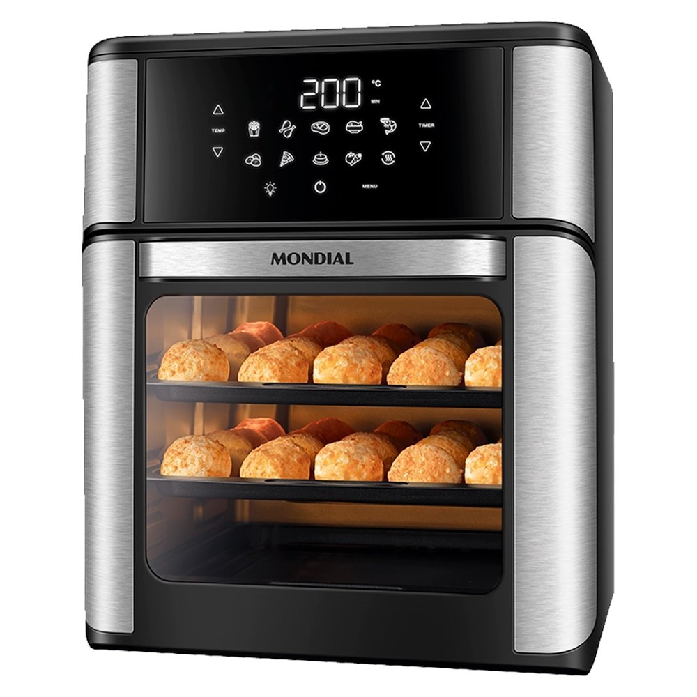 Fritadeira sem Óleo Mondial Air Fryer Forno Oven | 12 Litros, Cesto Removível, Preto/Inox, 110V