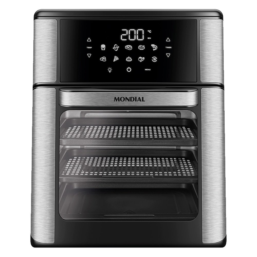 Fritadeira sem Óleo Mondial Air Fryer Forno Oven | 12 Litros, Cesto Removível, Preto/Inox, 110V