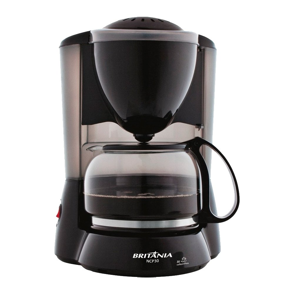 Cafeteira Elétrica Britânia CP30 | Filtro Permanente, 30 Xícaras, Jarra de Vidro, Preta/Inox 220V