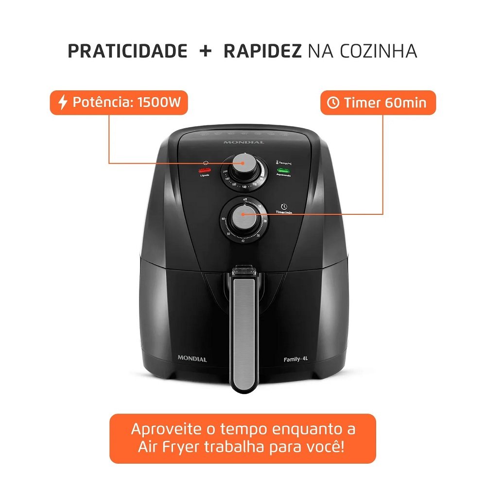 Fritadeira Eletrica Air Fryer 4 Litros, 1500w, 220v, Preta, Afn-40-Fb, Mondial