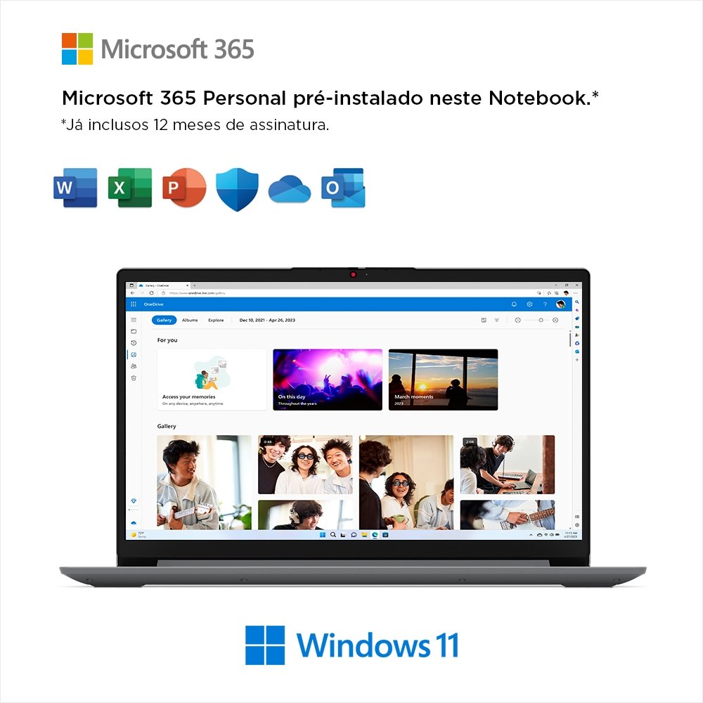 Notebook Lenovo Ideapad 1, 82VX0001B Tela de 15.6", Intel Celeron, 128GB SSD, 4GB RAM, Windows 11, Cloud Grey