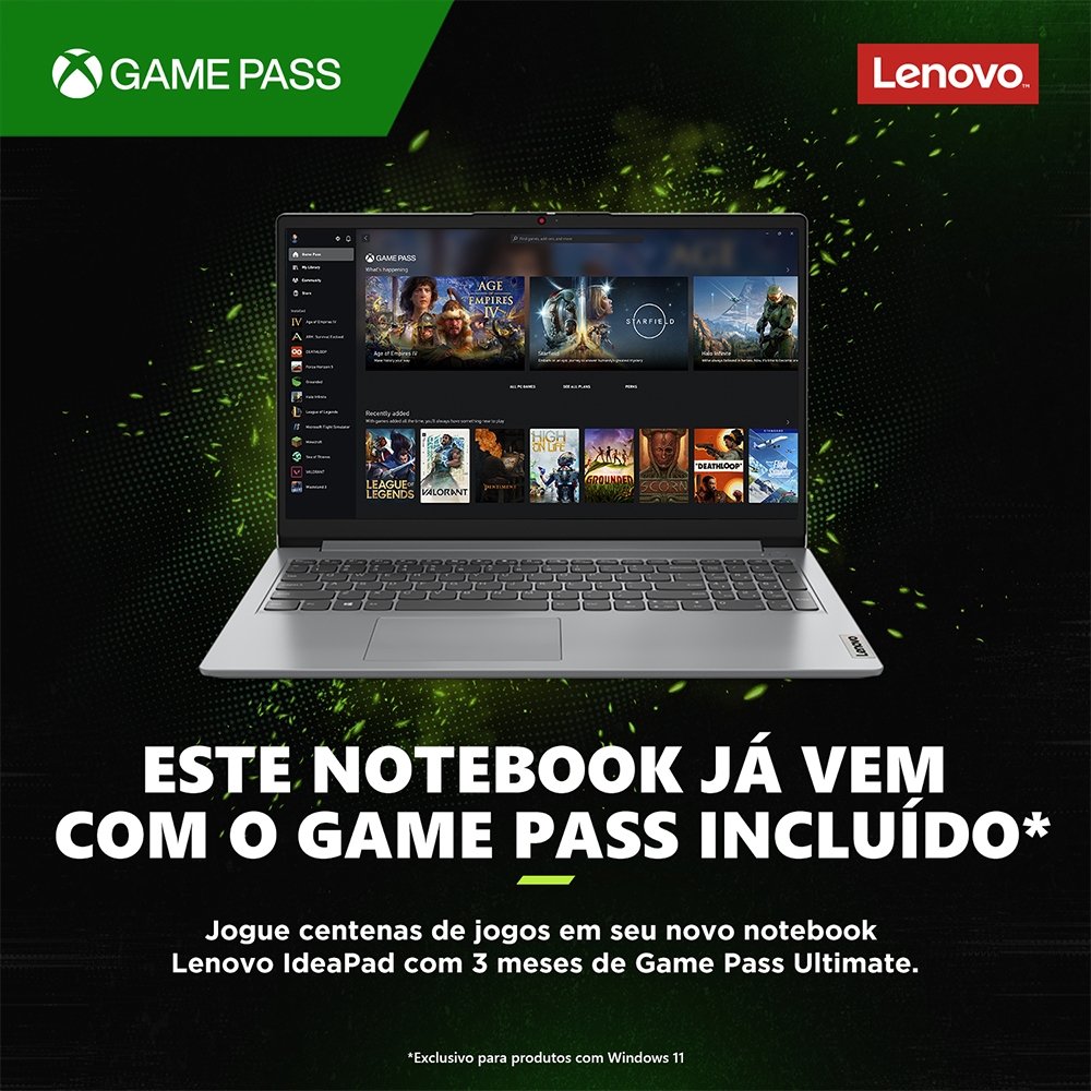Notebook Lenovo Ideapad 1, 82VX0001B Tela de 15.6", Intel Celeron, 128GB SSD, 4GB RAM, Windows 11, Cloud Grey