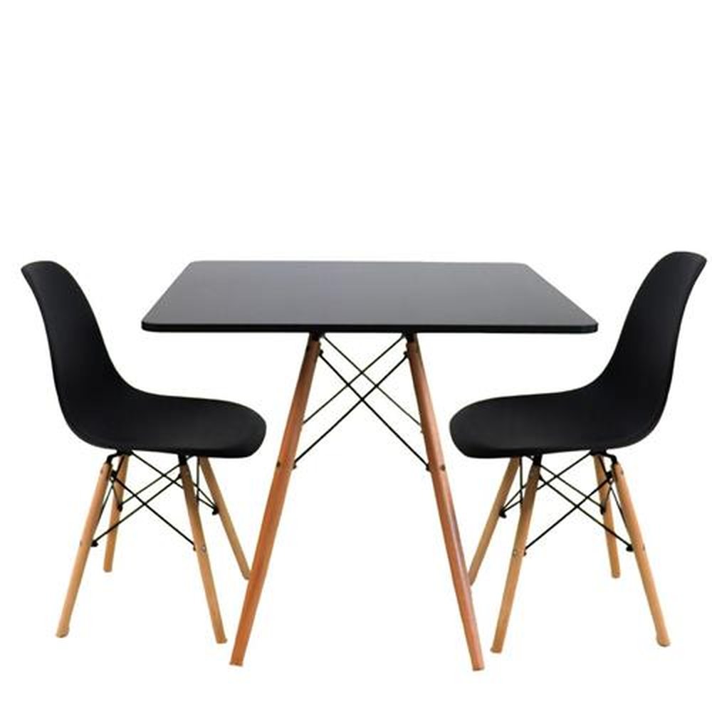 Mesa Eiffel Quadrada 80cm + 2 Cadeiras Eiffel Pretas