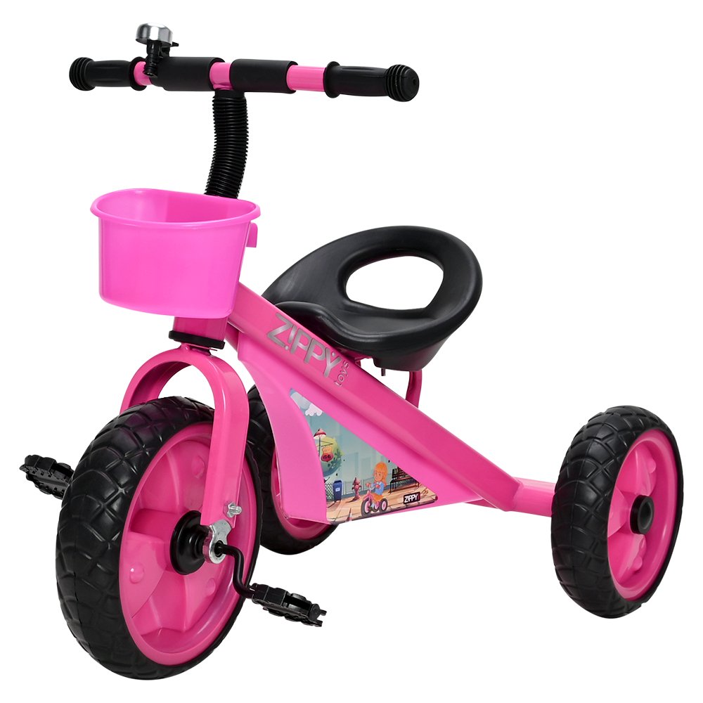 Triciclo Com Apoiador Cor Rosa, Feito de Plástico e Aço Carbono Acima 3 Anos Zippy Toys