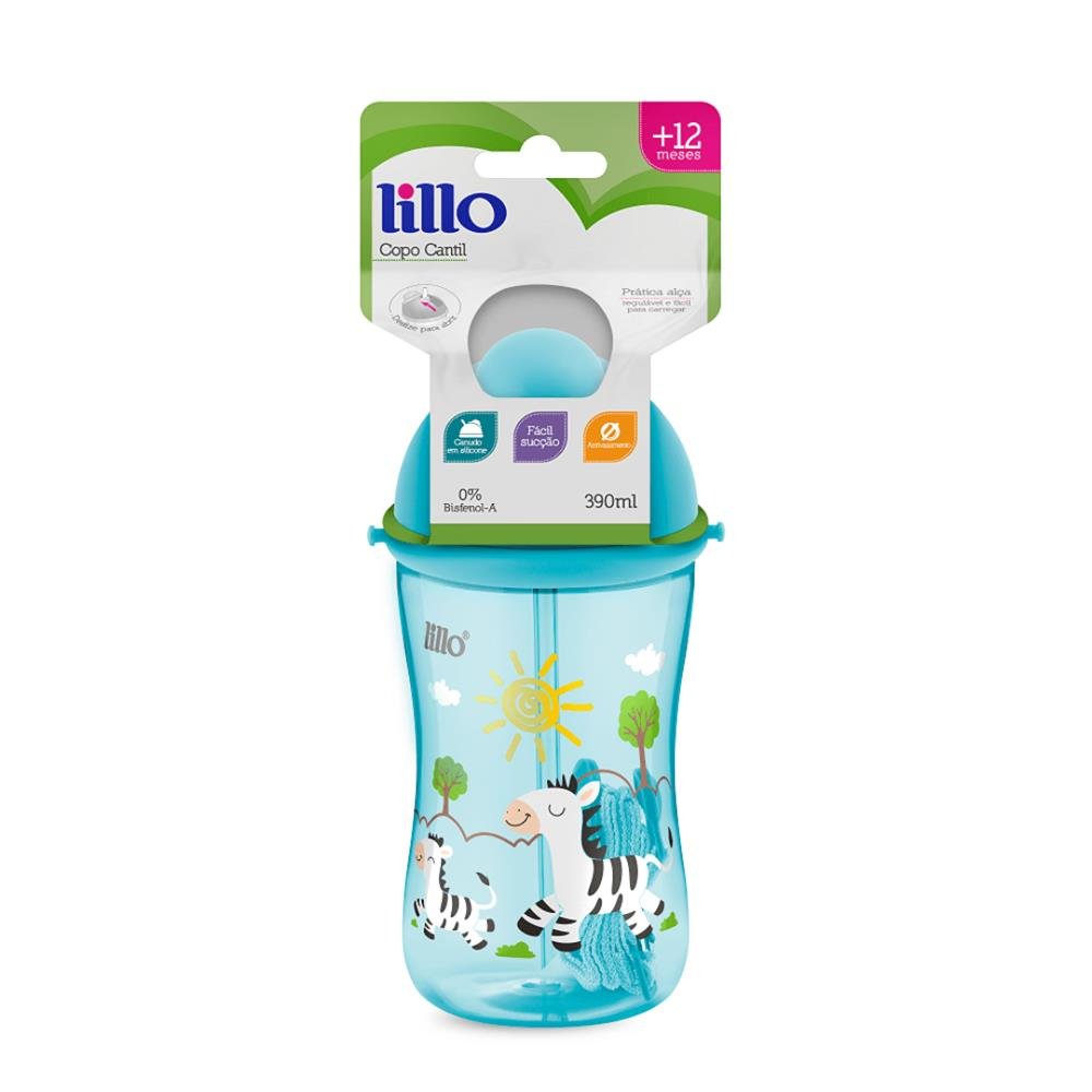 Copo Cantil Lillo Com Canudo De Silicone Azul +12meses 390ml