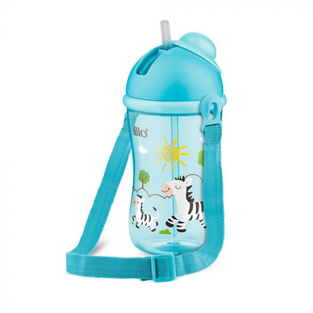 Copo Cantil Lillo Com Canudo De Silicone Azul +12meses 390ml