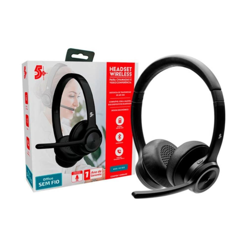 Headset Office Sem Fio Bluetooth 5+, Preto - HS-203