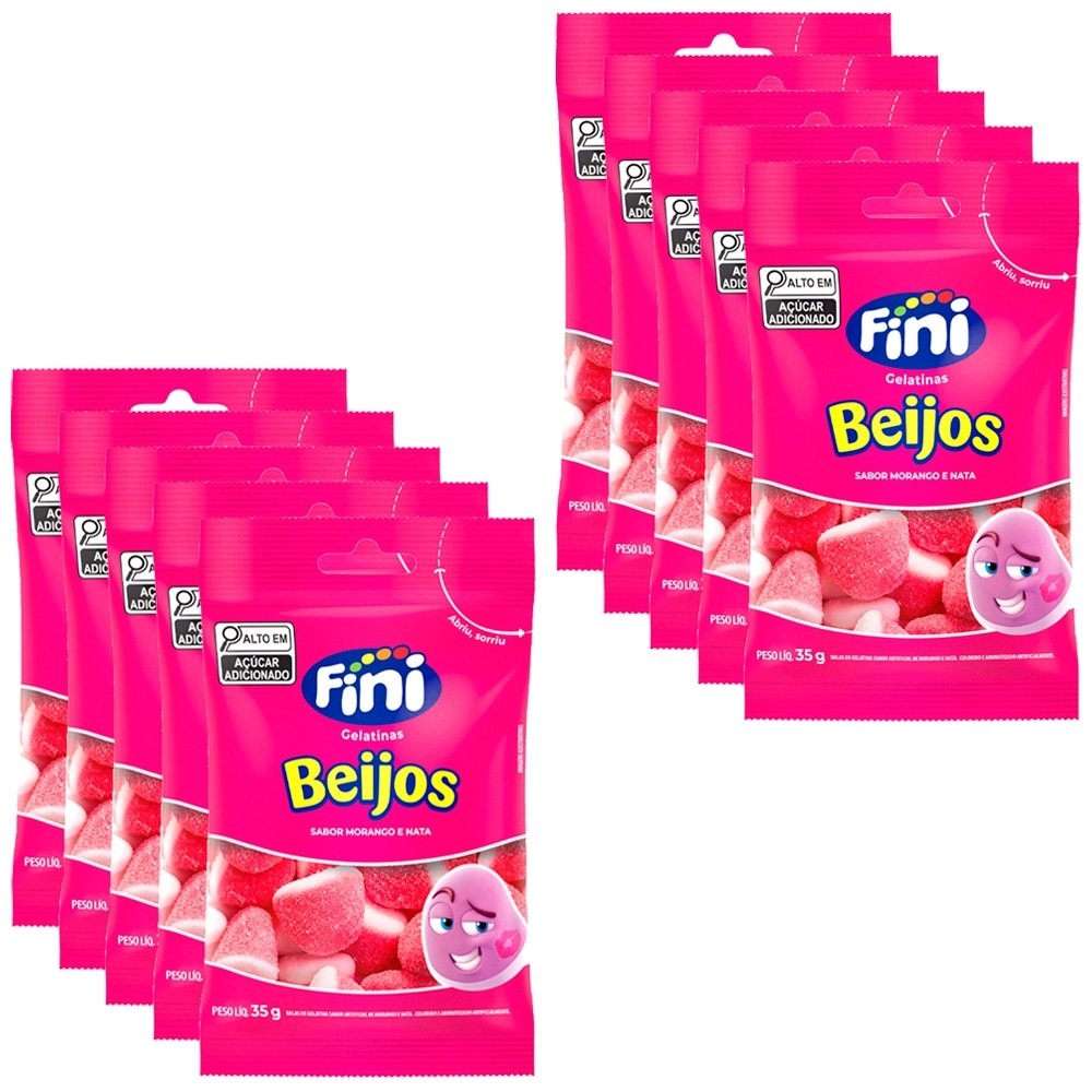 Bala Fini Gelatina Beijos 35g - Embalagem com 10 Unidades