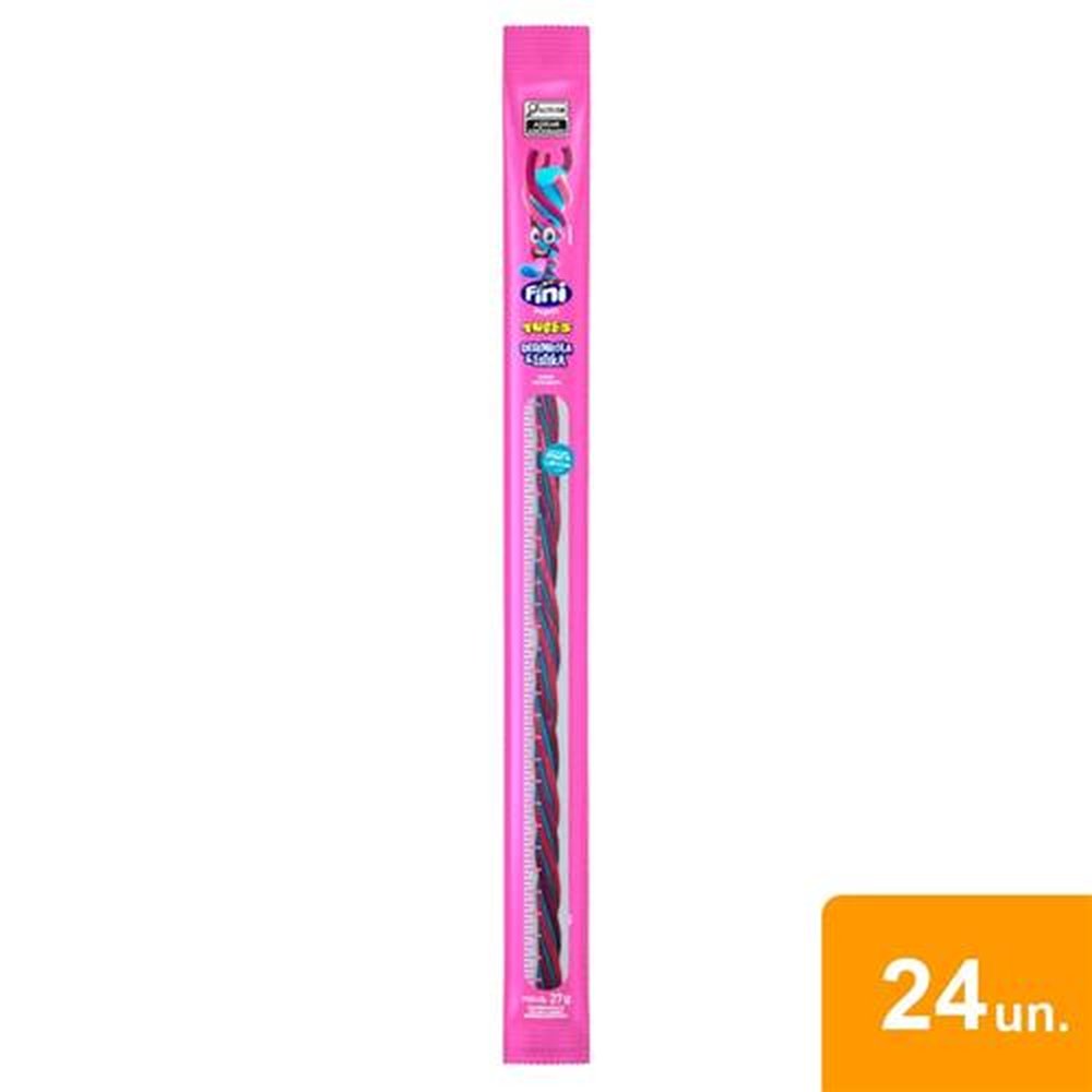 Bala Fini Regaliz Tubes Desenrola e Estika Tutti-Frutti 27g - Embalagem com 24 Unidades