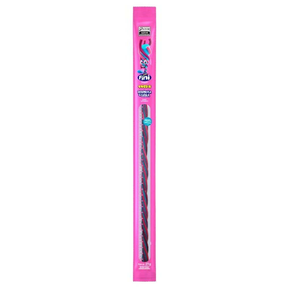 Bala Fini Regaliz Tubes Desenrola e Estika Tutti-Frutti 27g - Embalagem com 24 Unidades