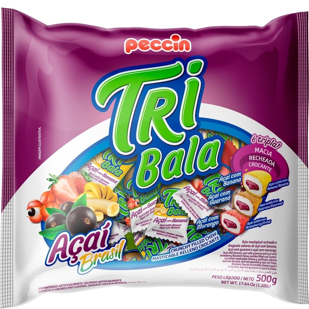 Bala Tribala Peccin Mastigável Açaí Sortida 500g