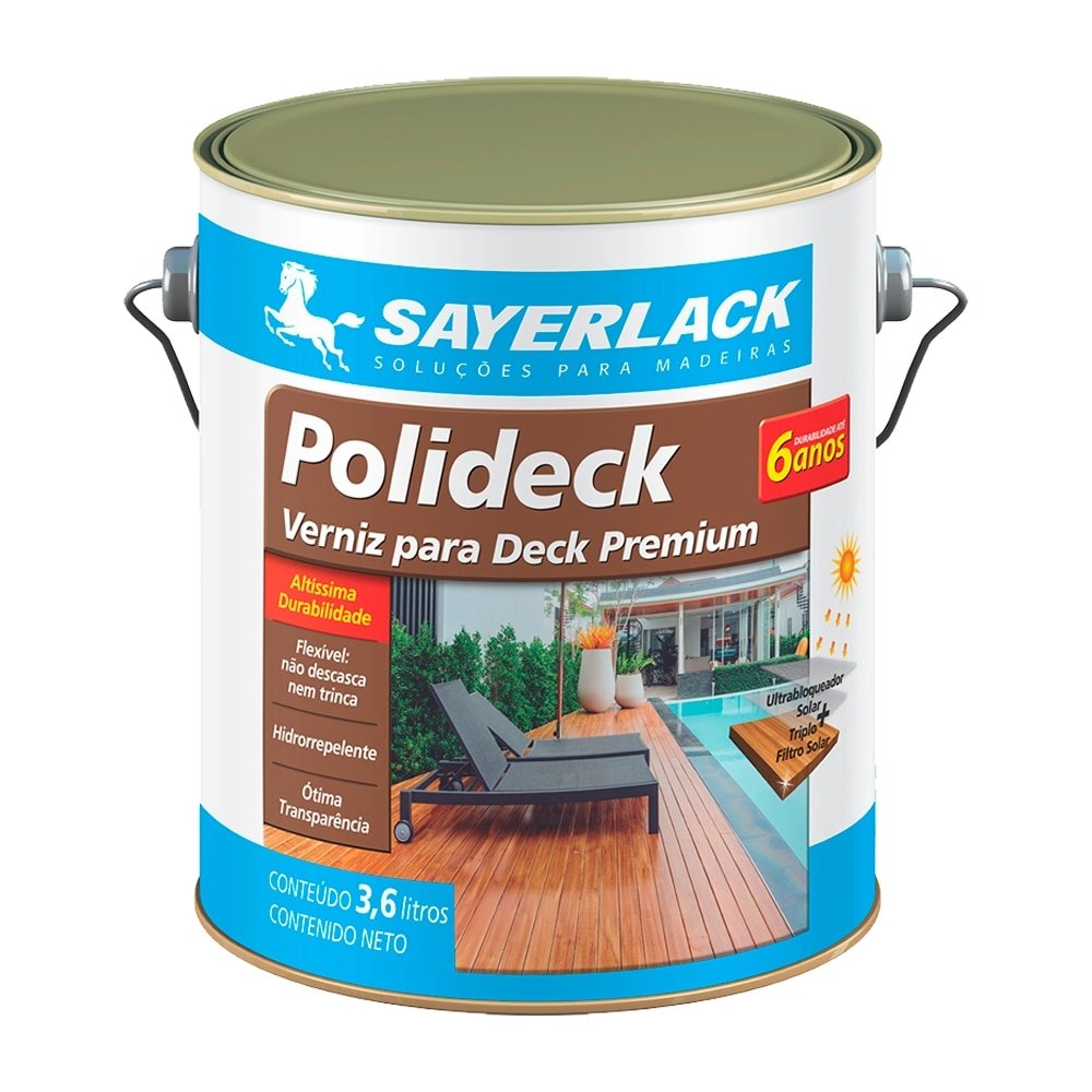 Verniz para Deck Polideck Sayerlack Semi Brilho Natural 3,6 Litros