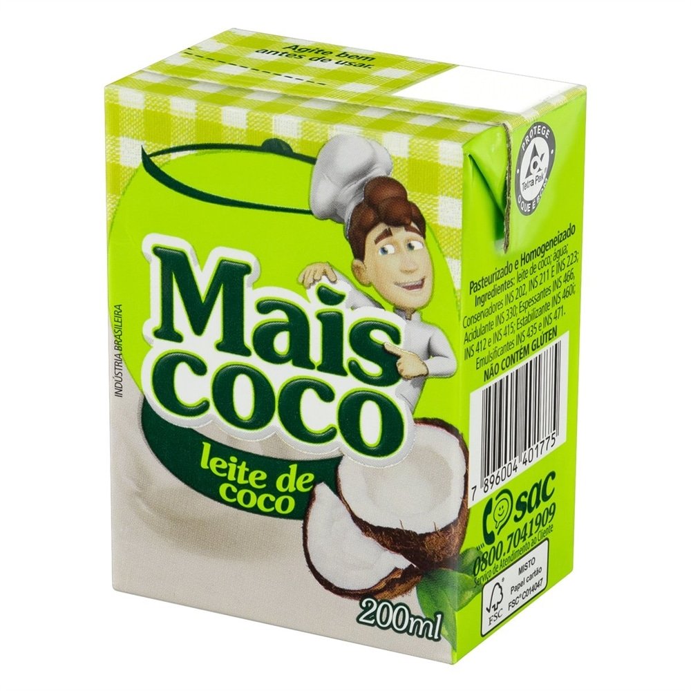 Leite de Coco Mais Coco 200ml Embalagem com 24 Unidades