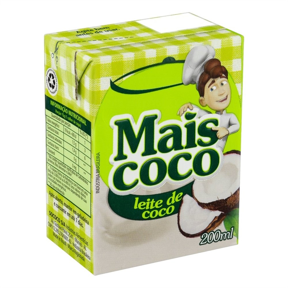 Leite de Coco Mais Coco 200ml Embalagem com 24 Unidades