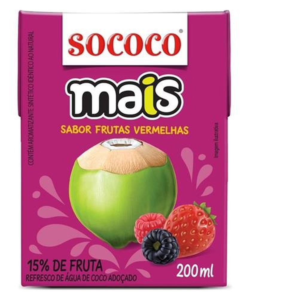 Água de Coco Mais Frutas Vermelhas 200ml - Embalagem com 24 Unidades