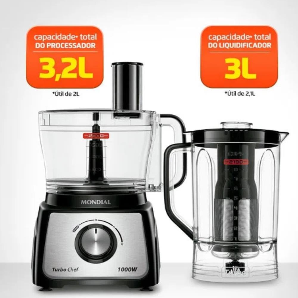 Multi processador 1000W 3L Mondial MPN01 B Filtro Turbo Chef 5 em 1 127V