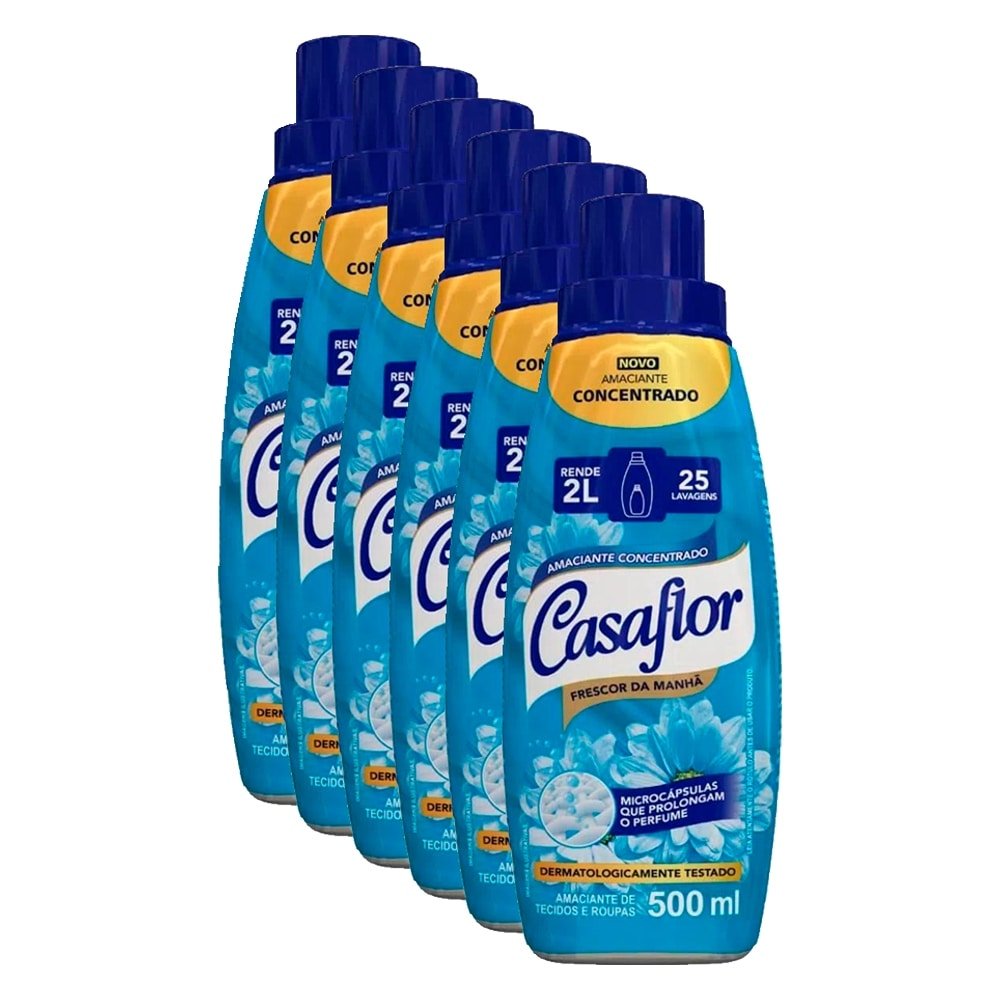Amaciante Casaflor Concentrado Frescor da Manhã 500ml Embalagem com 6 Unidades