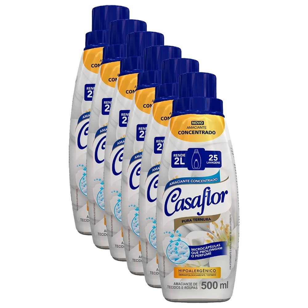 Amaciante Casaflor Concentrado Pura Ternura 500ml Embalagem com 6 Unidades
