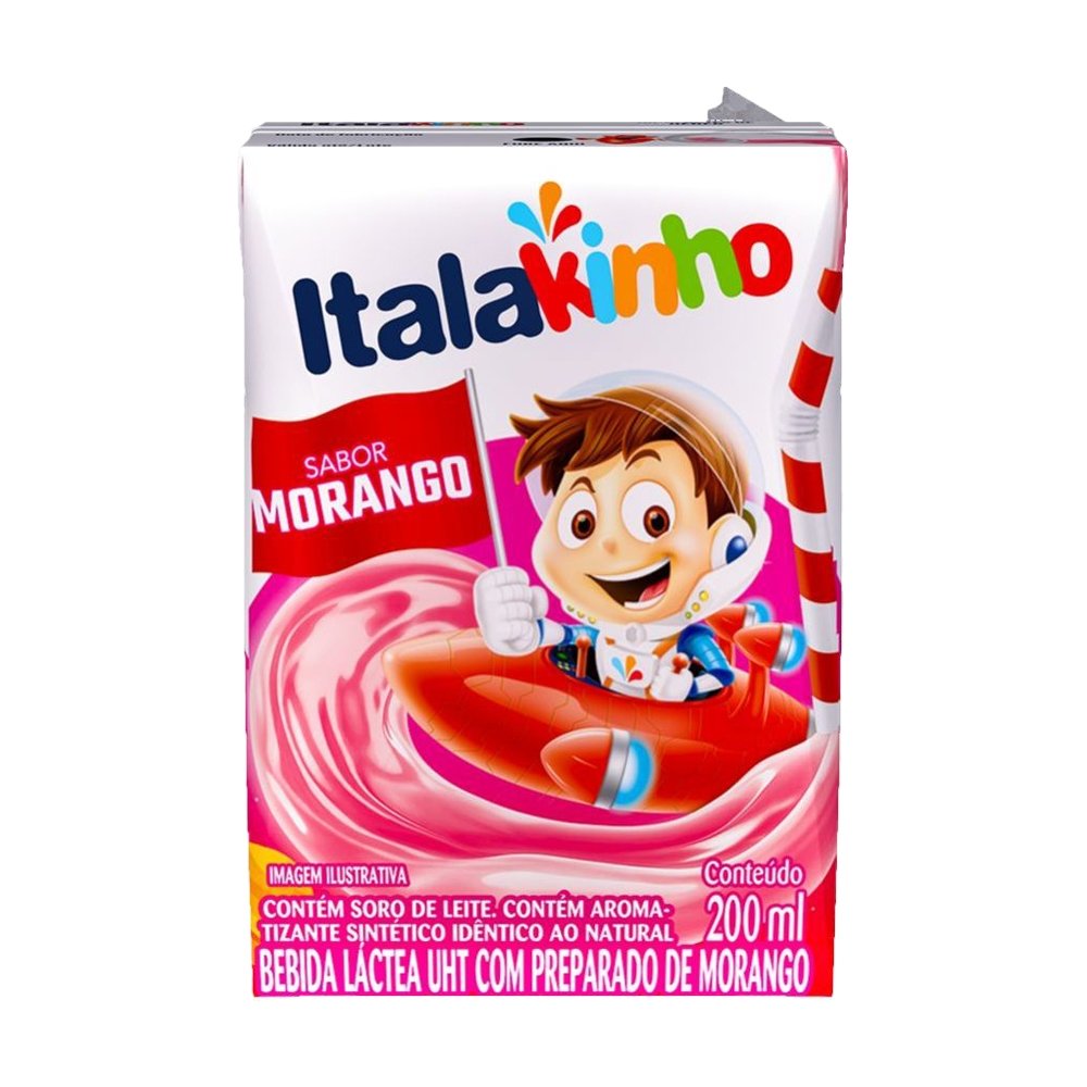 Bebida Láctea Italakinho UHT Morango 200ml Embalagem com 24 Unidades