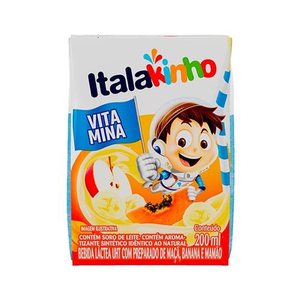 Bebida Láctea Italakinho UHT Mix Frutas 200ml Embalagem com 24 Unidades
