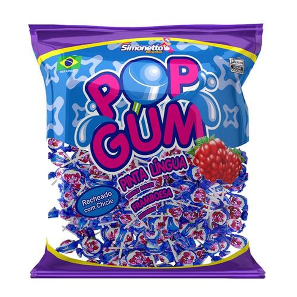 Pirulito Pop Gum Pinta Língua Blue 500g - Caixa Com 18 Pacotes