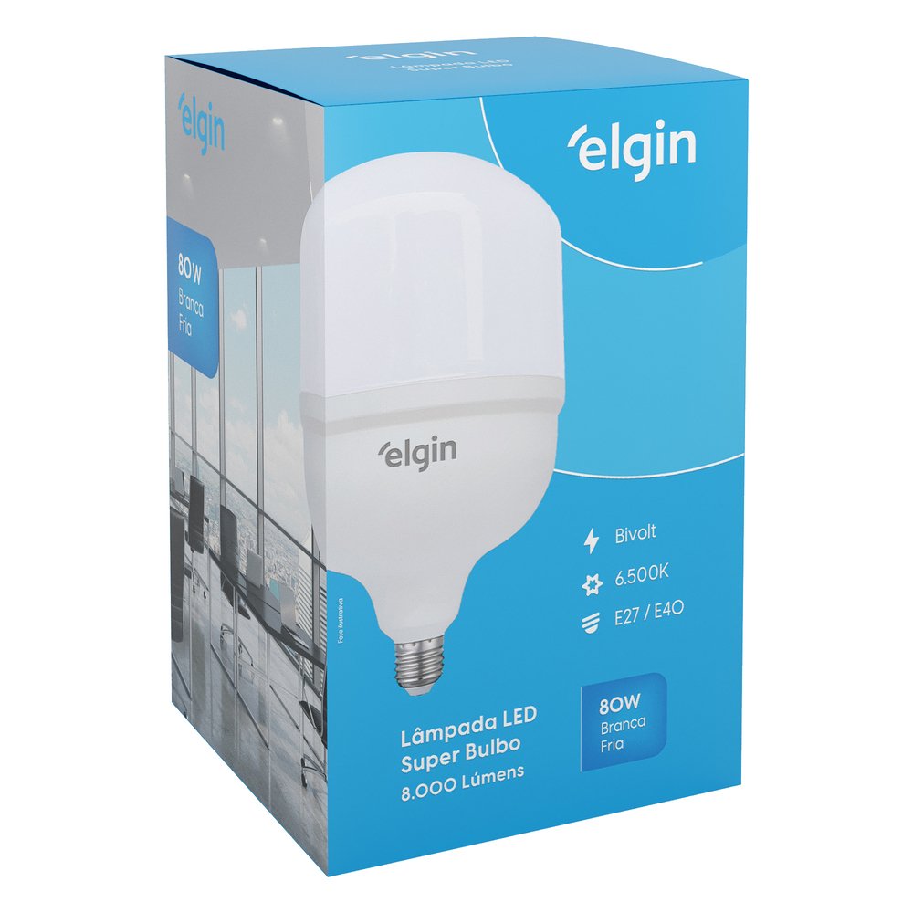 Lâmpada LED 80W Super Bulbo 6500k Elgin Bivolt Luz Branca Fria E27/E40