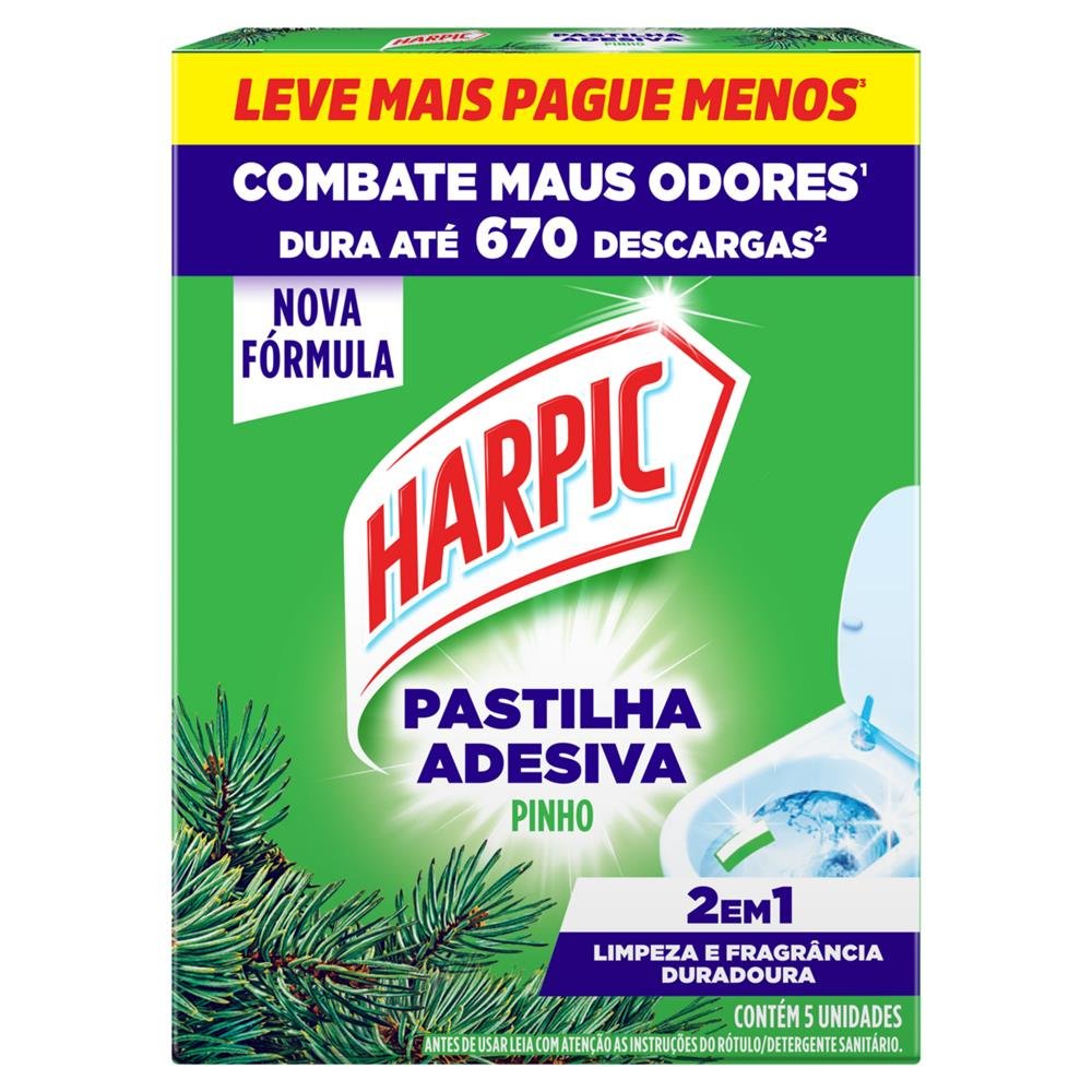 Harpic Pastilha 2Em1 Pinho Leve Mais Pague Menos C/5 Unidades