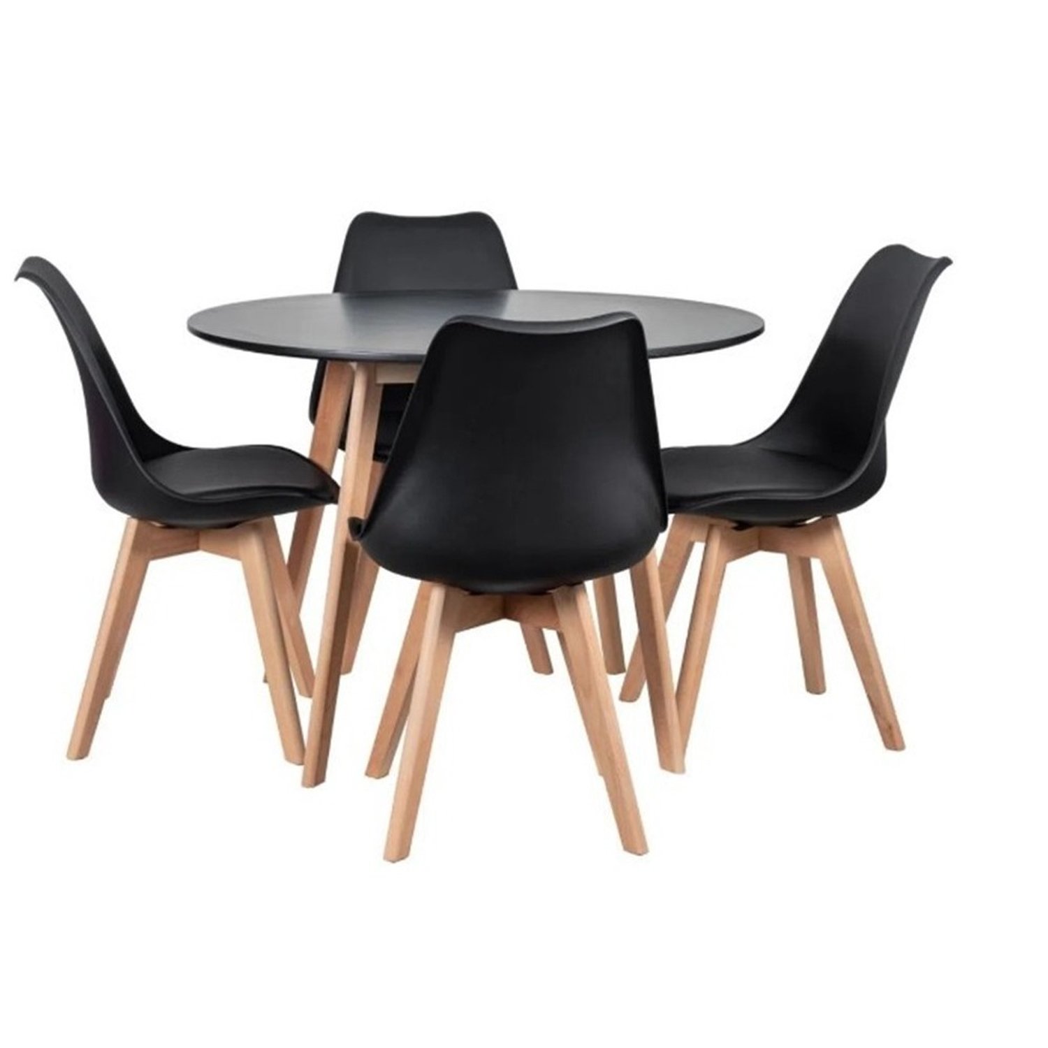 KIT - Mesa de jantar redonda 80 cm preto + 4 cadeiras estofadas Leda preto