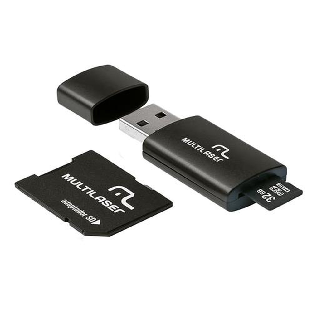 Cartão de Memória Multilaser MC113 32GB + Leitor Cartão com Adaptador Pen drive