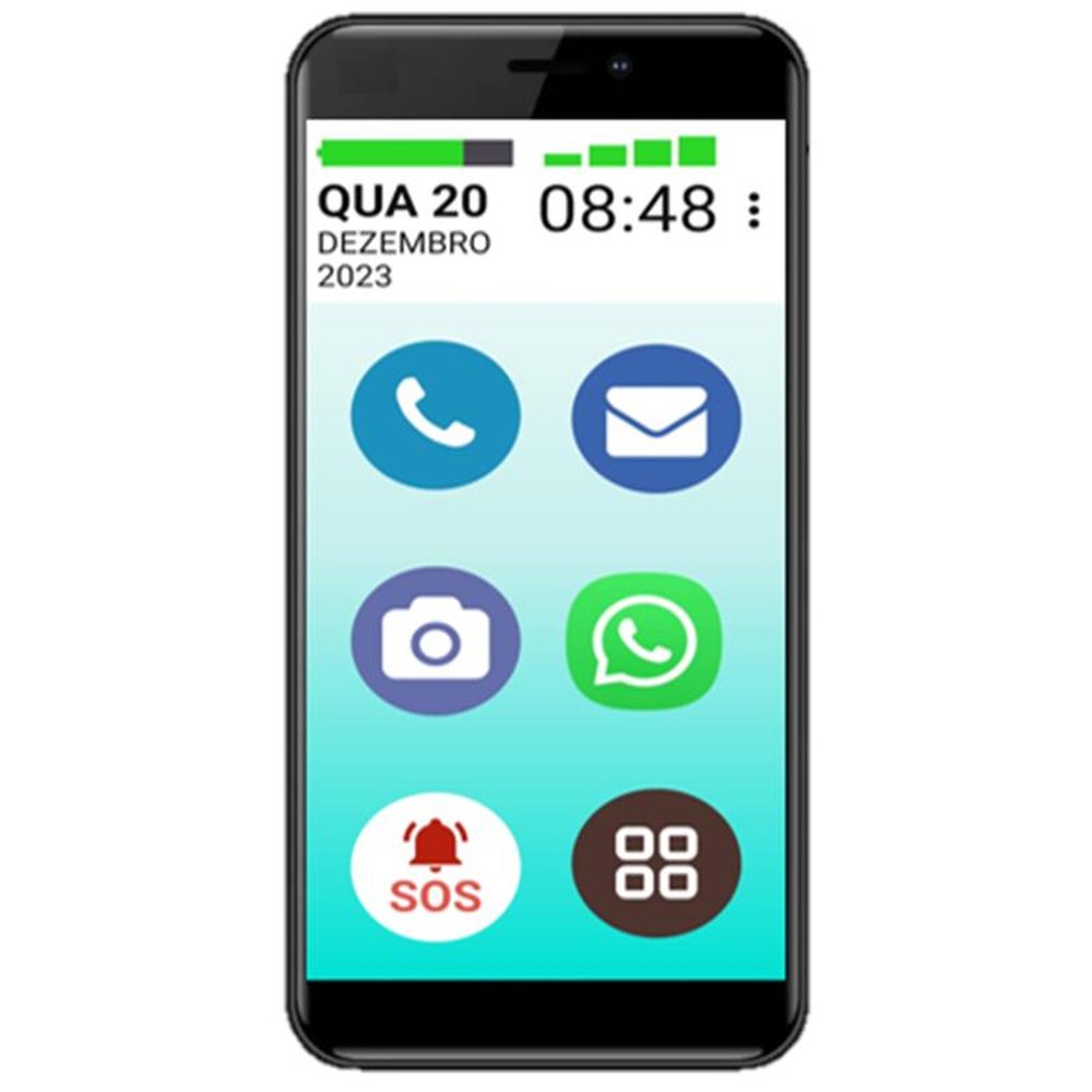 Smartphone Vovô&Vovófone 3G Tela 4" Teclas e Ícones Grandes Redes Sociais Botão SOS Dual Chip - Preto