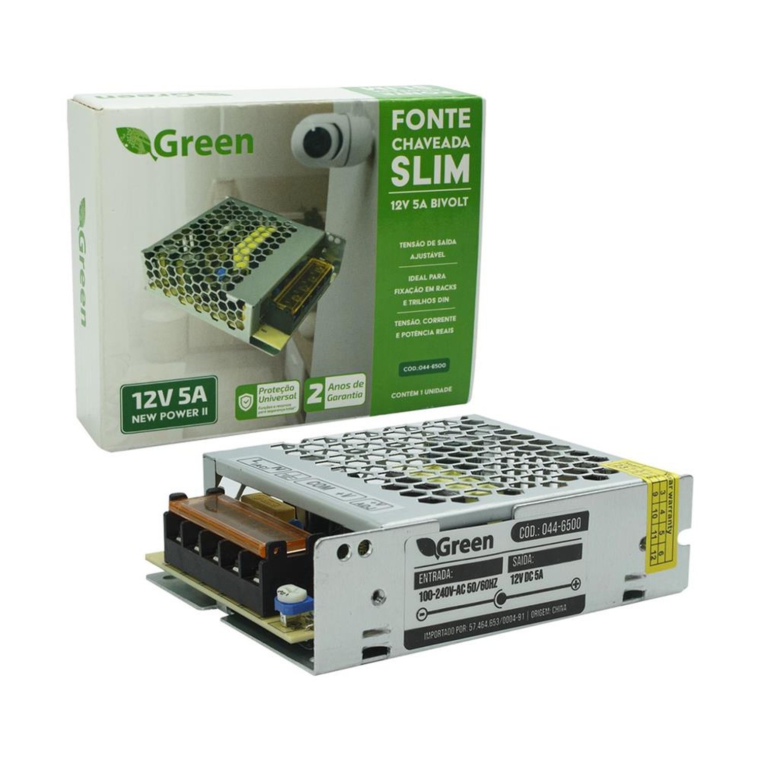 Fonte Slim Chaveada Metal 12V 5A Bivolt