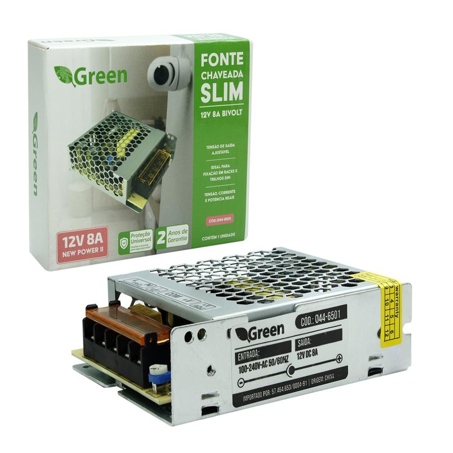 Fonte Slim Chaveada Metal 12V 8A Bivolt